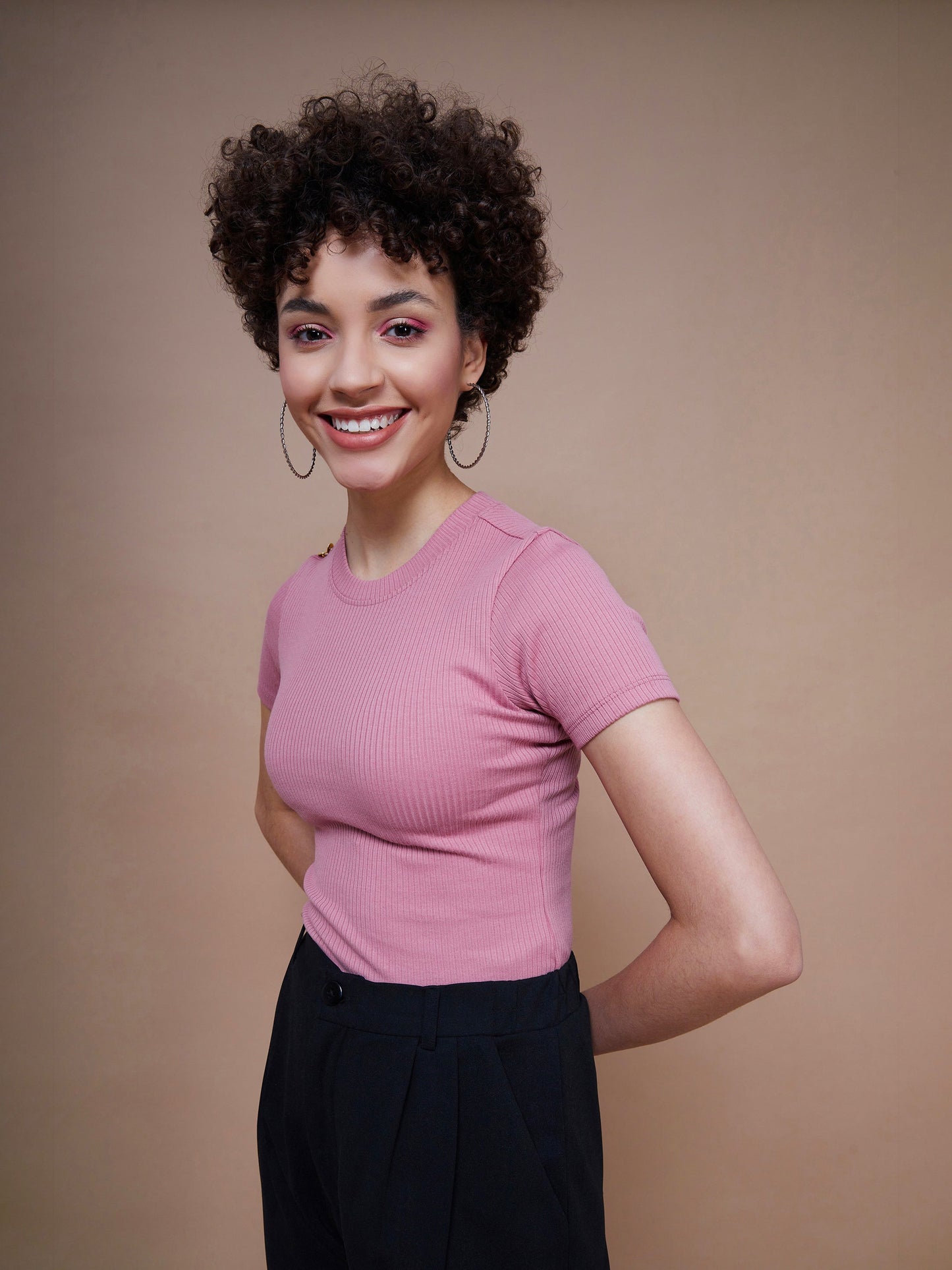 Pink Rib Round Neck Top