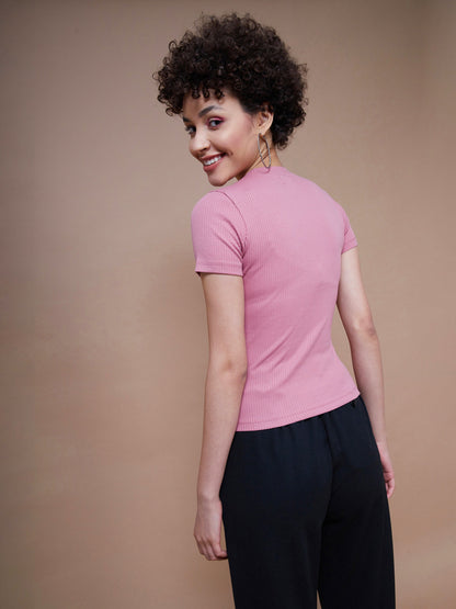 Pink Rib Round Neck Top