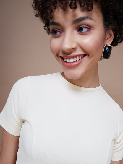 Cream Short Sleeves Peplum Top