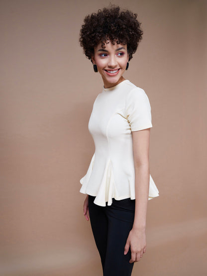 Cream Short Sleeves Peplum Top