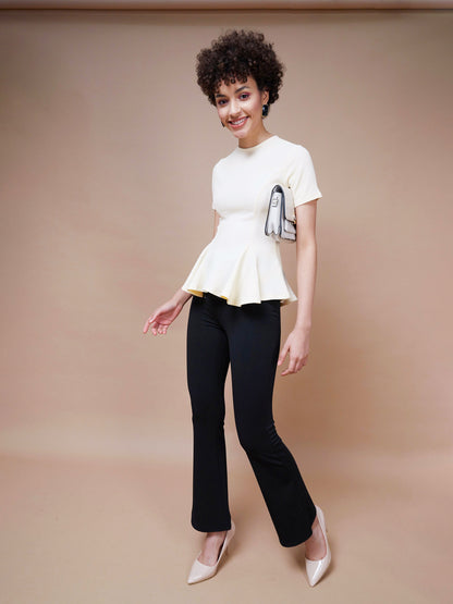 Cream Short Sleeves Peplum Top