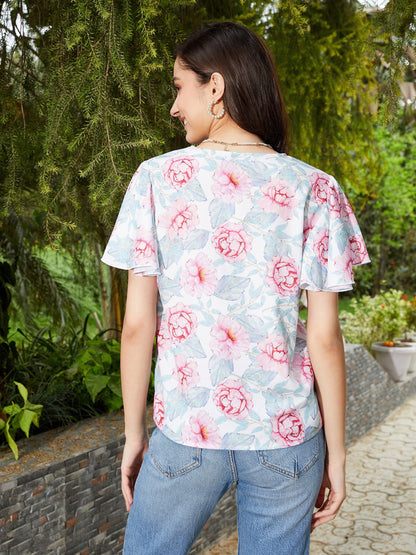 Pink Floral Front Open Regular Top