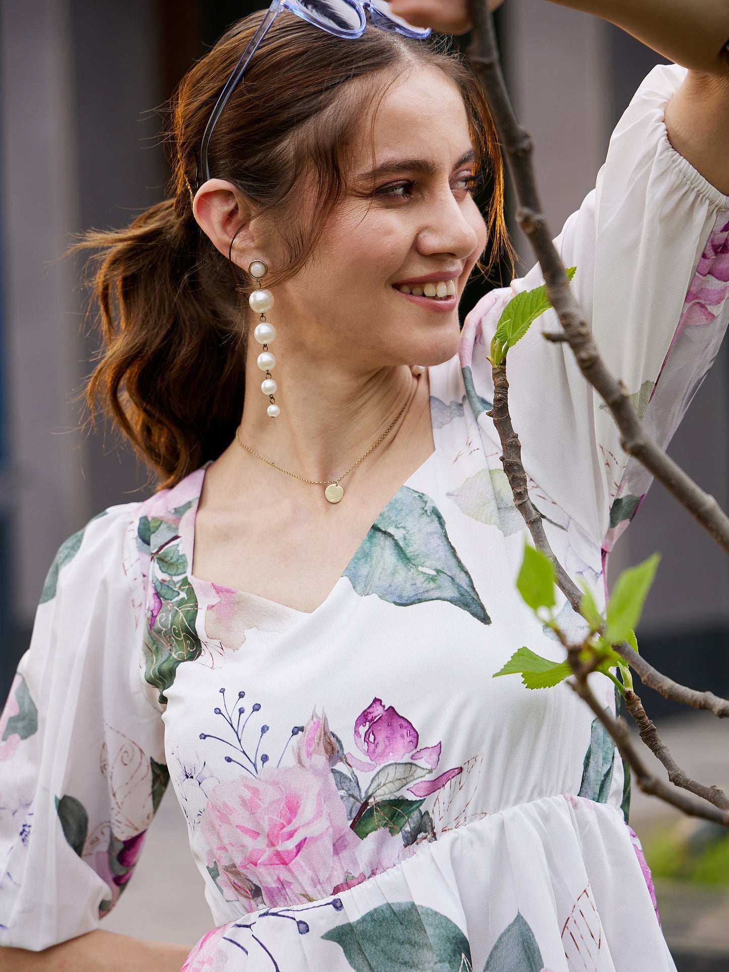 White Floral Back Criss Cross Peplum Top