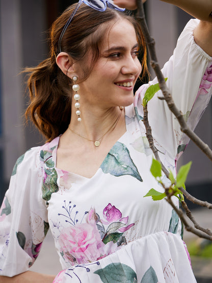 White Floral Back Criss Cross Peplum Top