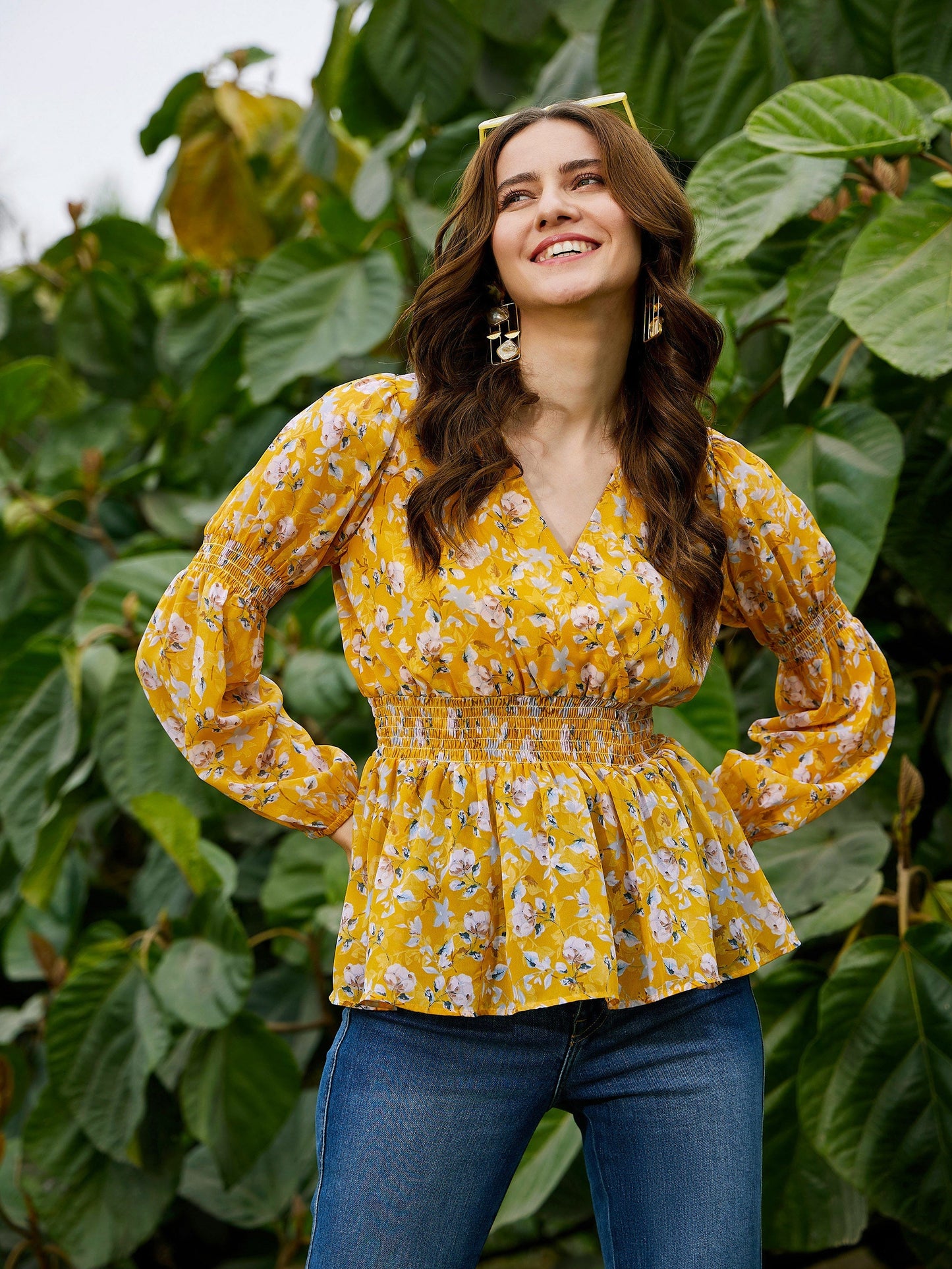 Yellow Floral Peplum Top