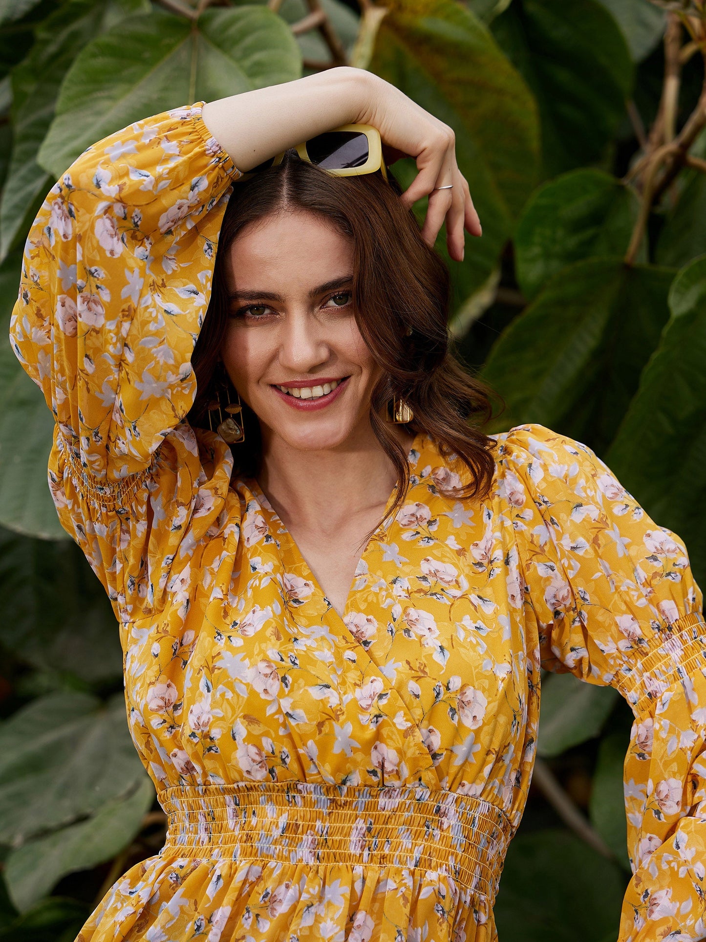 Yellow Floral Peplum Top
