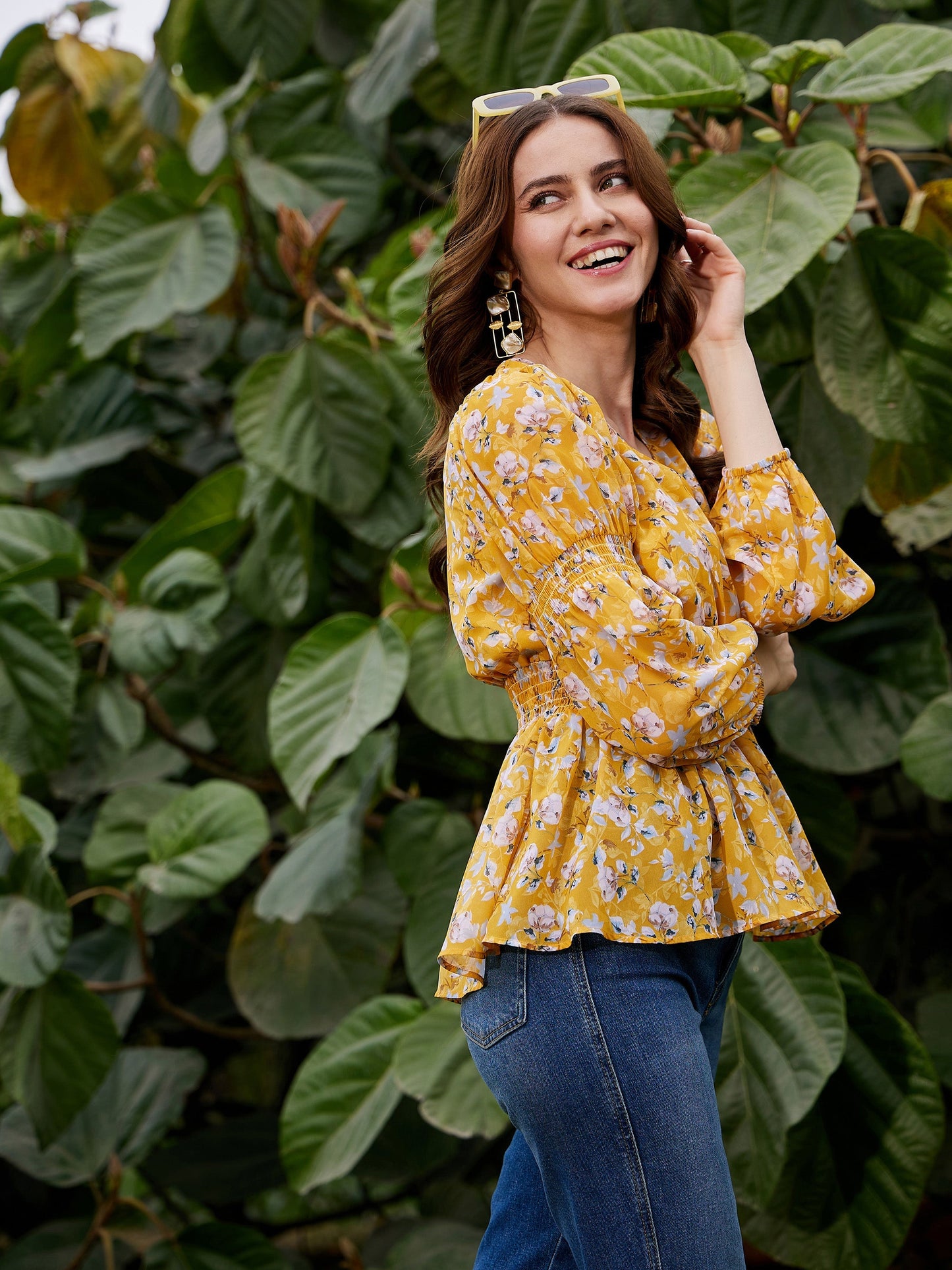 Yellow Floral Peplum Top