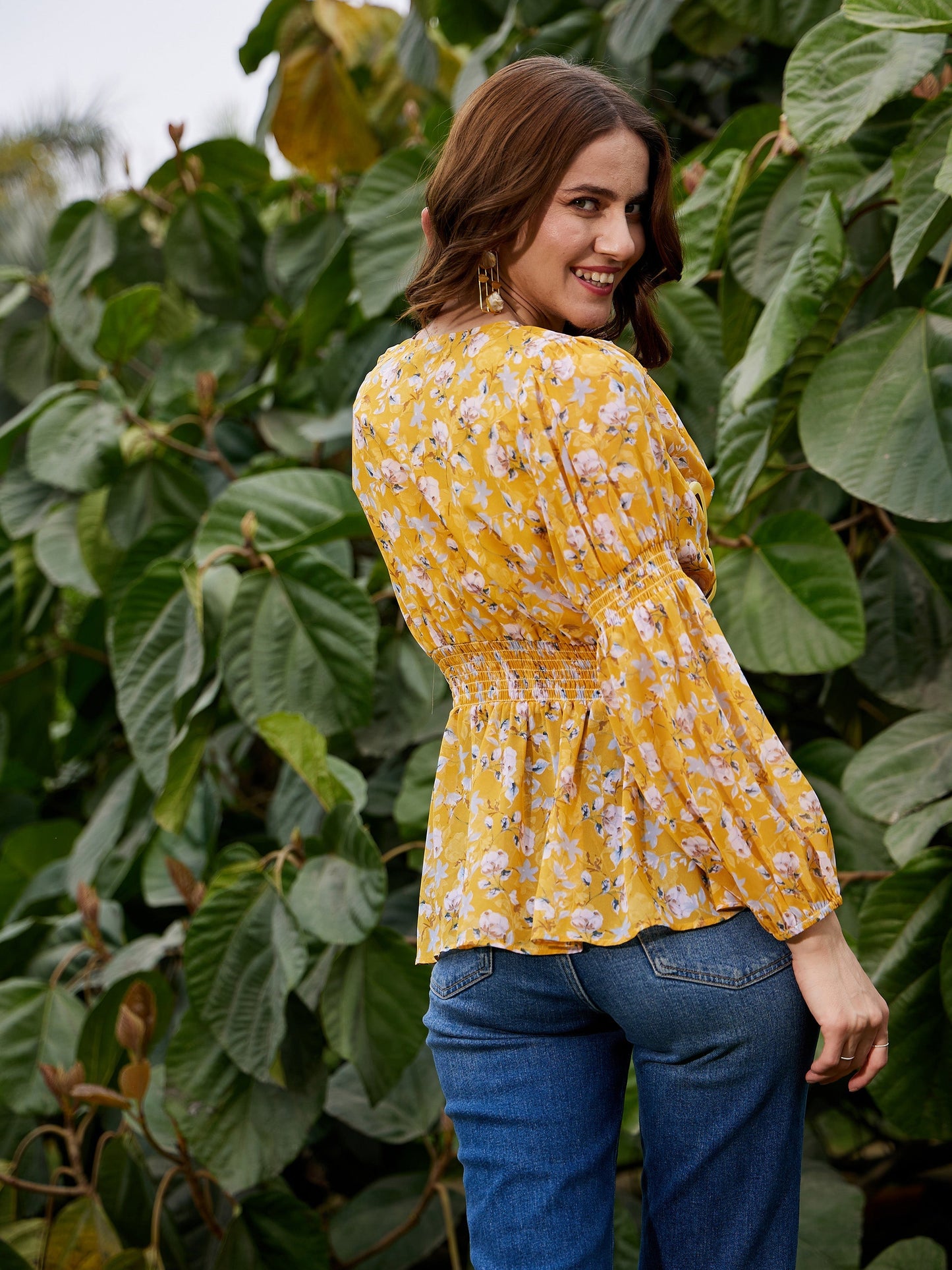 Yellow Floral Peplum Top