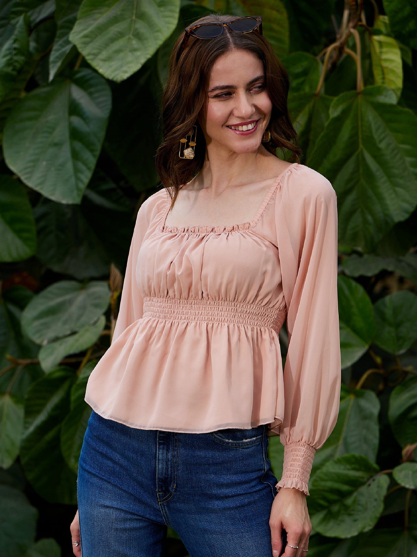 Nude Ruched Peplum Top