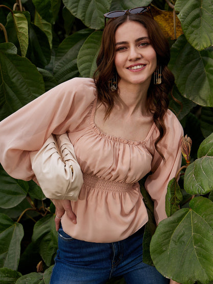 Nude Ruched Peplum Top