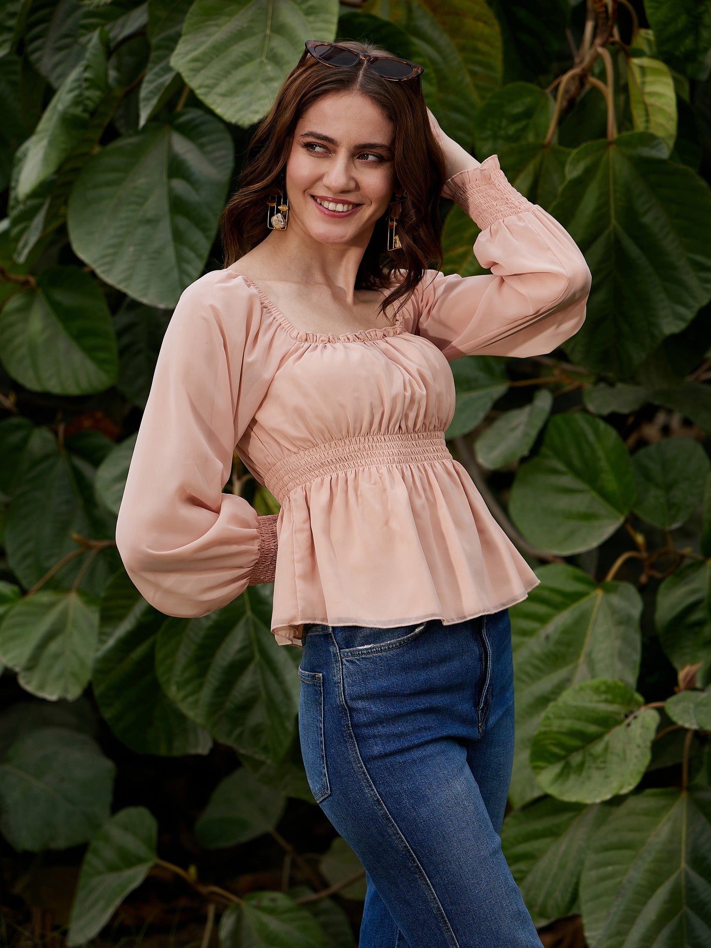 Nude Ruched Peplum Top