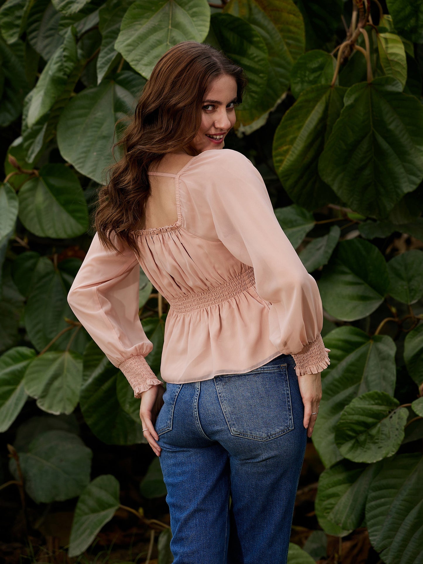 Nude Ruched Peplum Top
