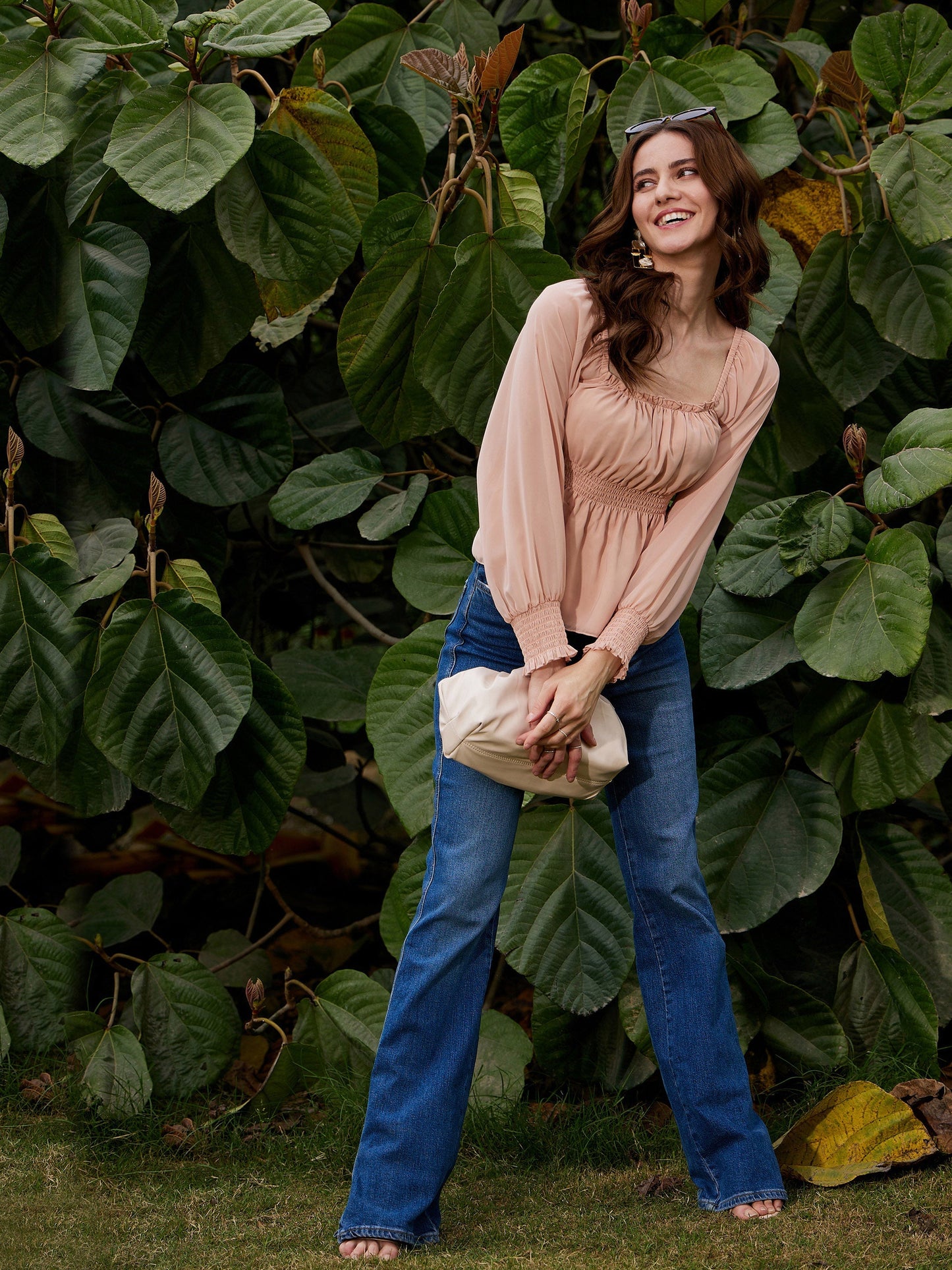 Nude Ruched Peplum Top