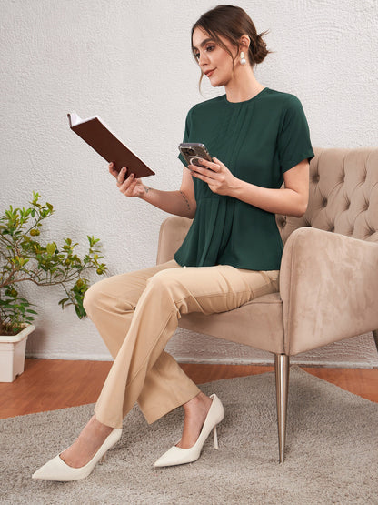 Emerald Green Front Pleated Peplum Top