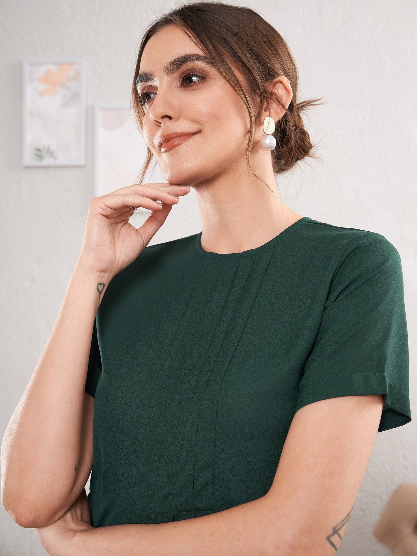 Emerald Green Front Pleated Peplum Top