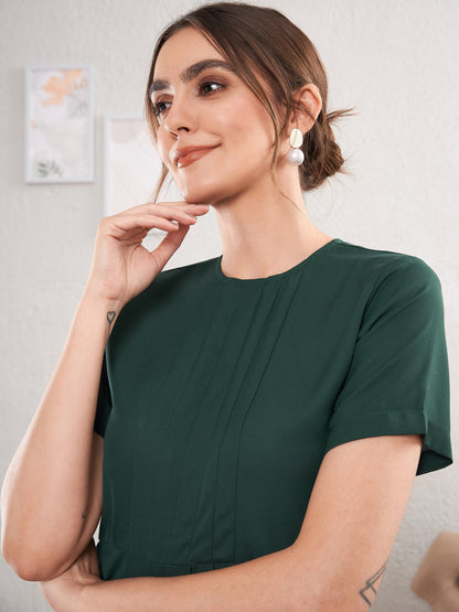 Emerald Green Front Pleated Peplum Top