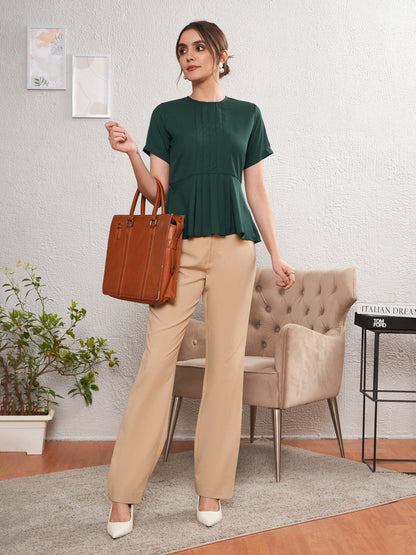 Emerald Green Front Pleated Peplum Top
