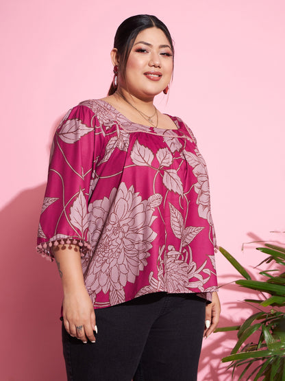 Magenta Floral Square Neck Top