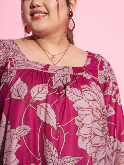 Magenta Floral Square Neck Top