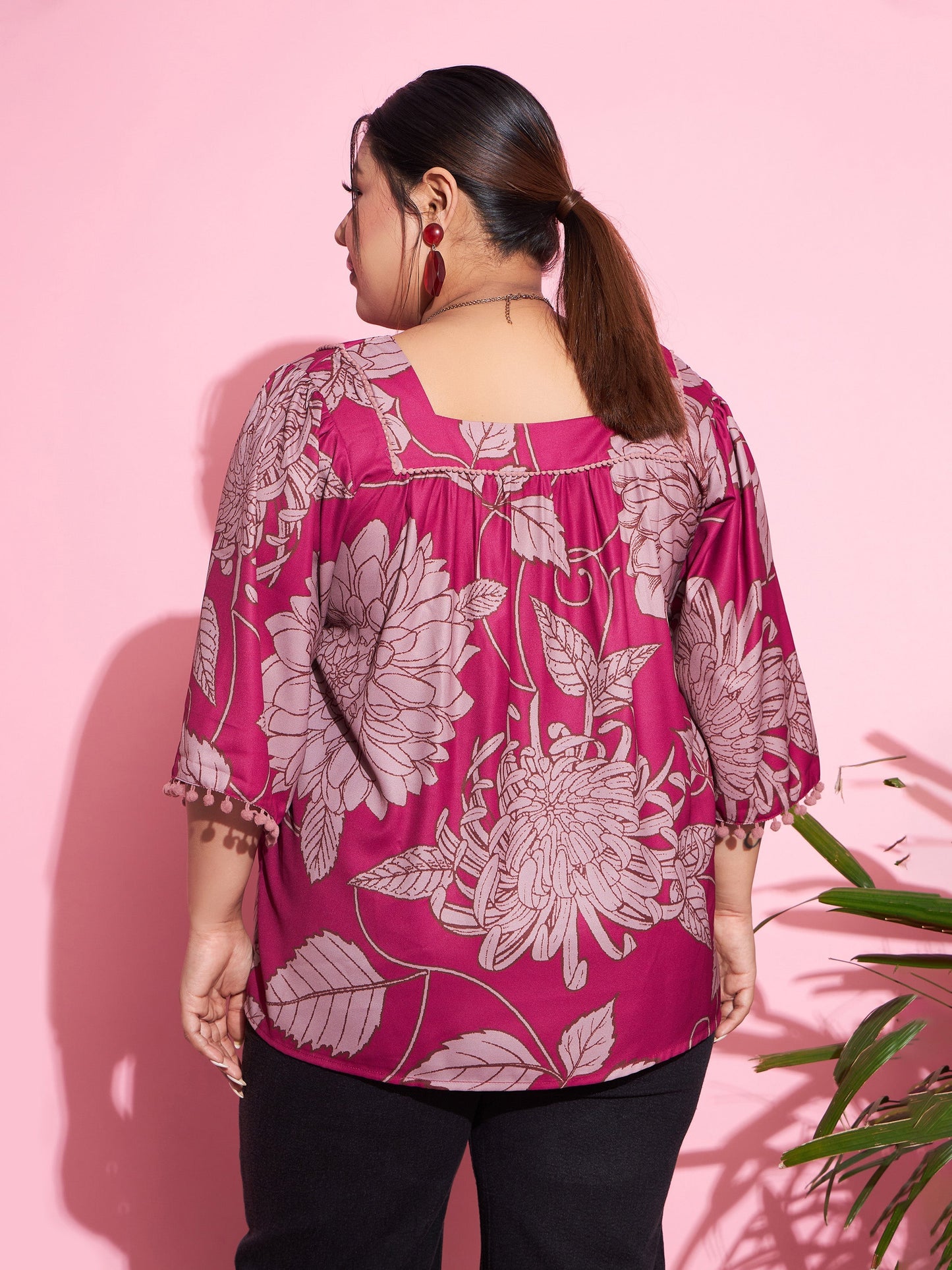 Magenta Floral Square Neck Top