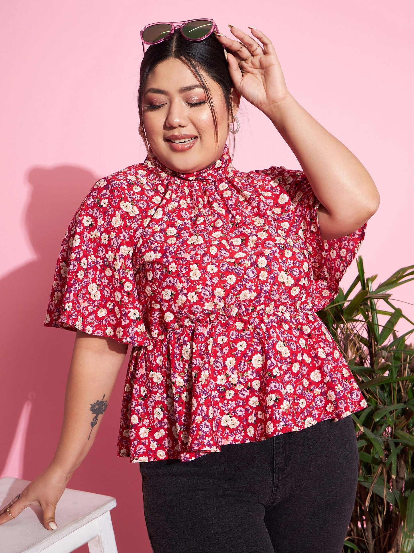 Red Floral Back Tie-up Top