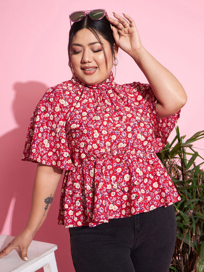 Red Floral Back Tie-up Top