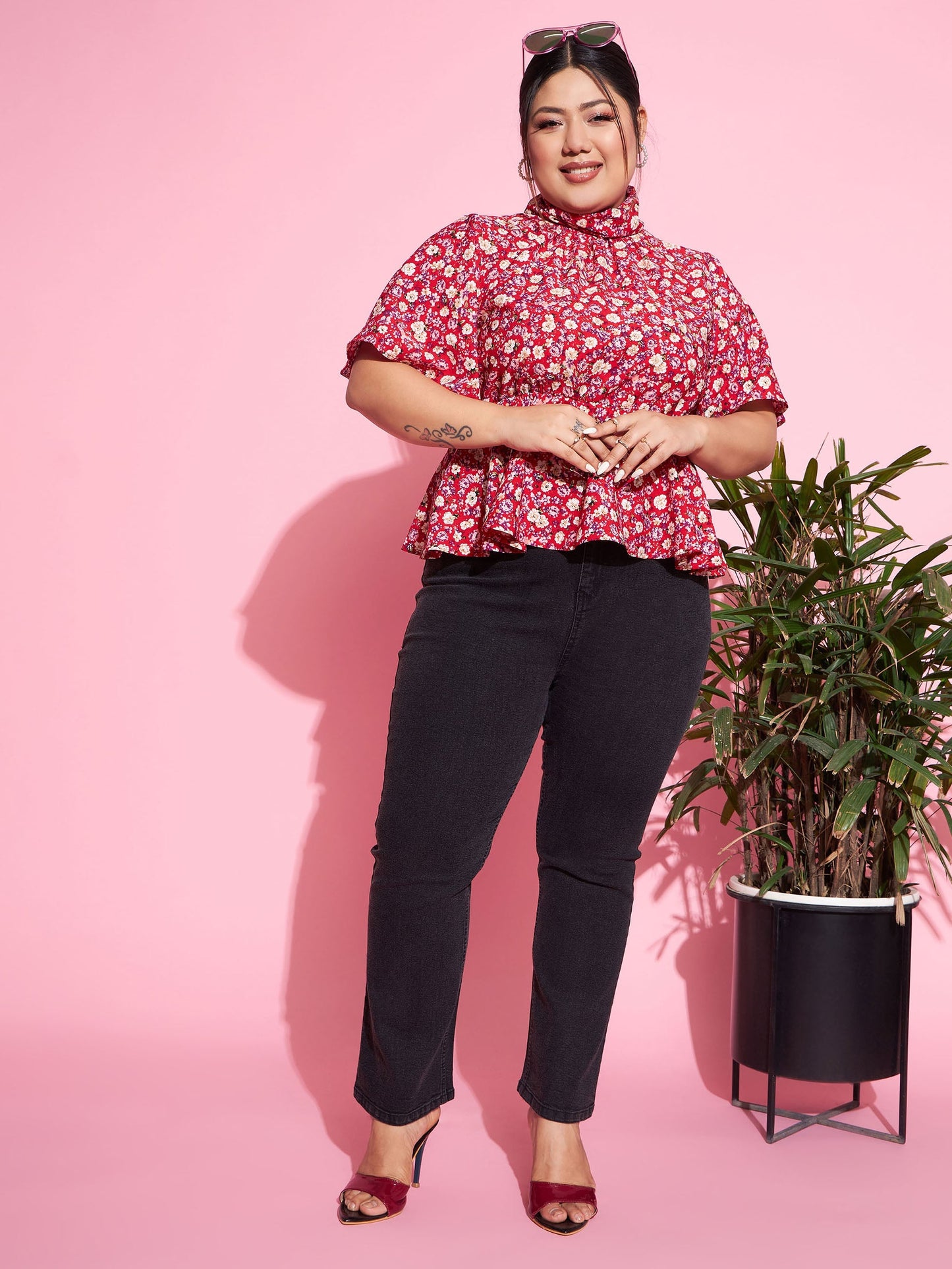 Red Floral Back Tie-up Top