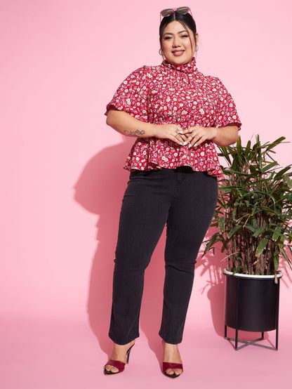 Red Floral Back Tie-up Top
