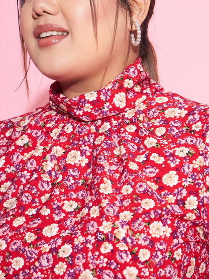 Red Floral Back Tie-up Top