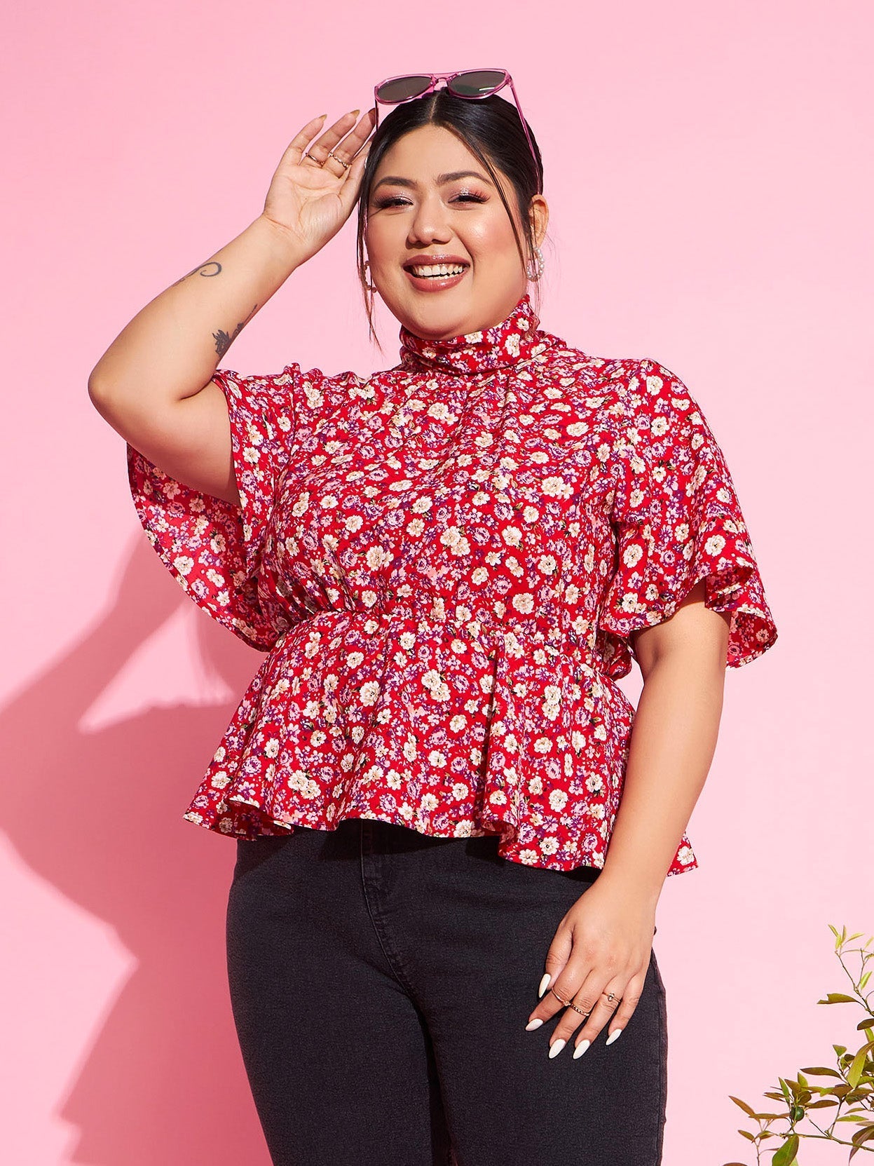 Red Floral Back Tie-up Top