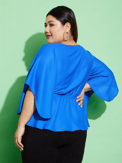Royal Blue Short Frill Sleeves Wrap Top