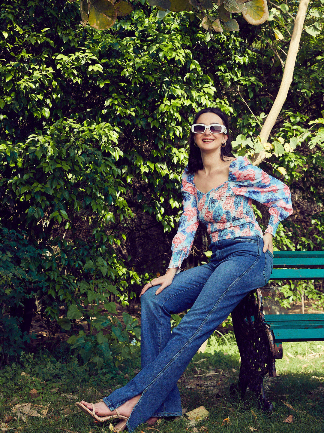 Blue Floral Smoked Top