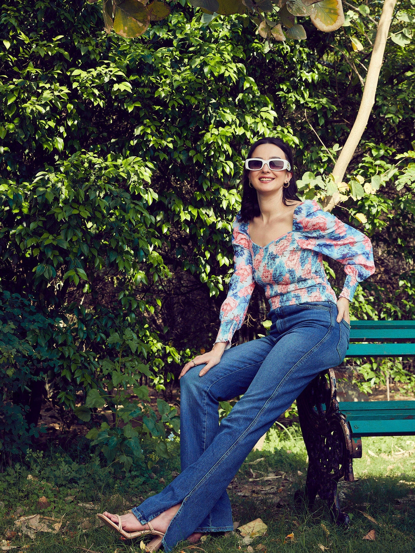 Blue Floral Smoked Top