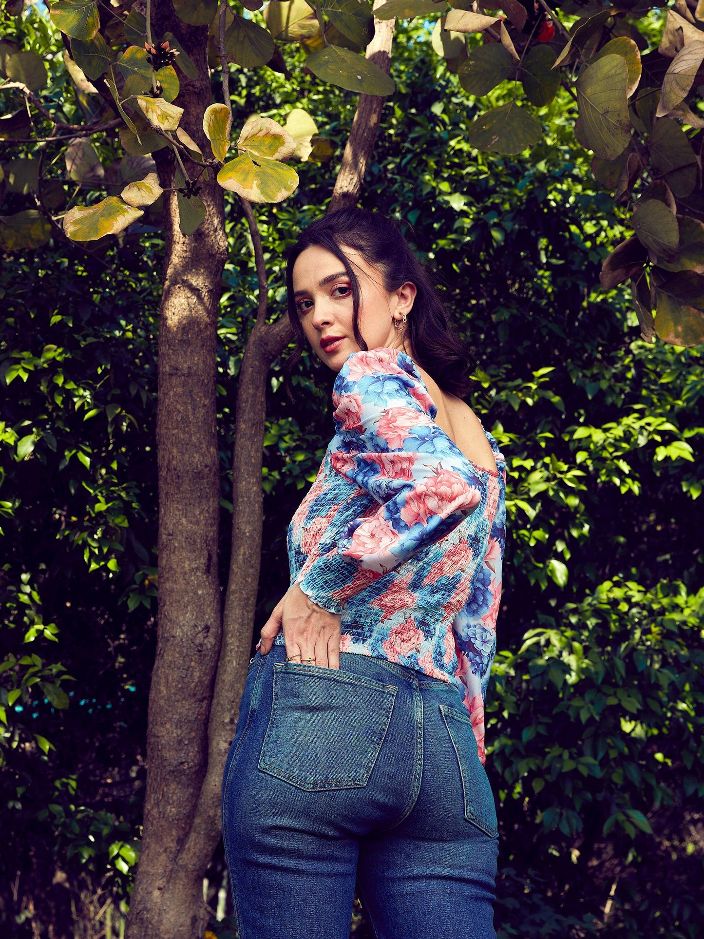 Blue Floral Smoked Top