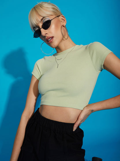 Jade Green Ribbed Crop Tee