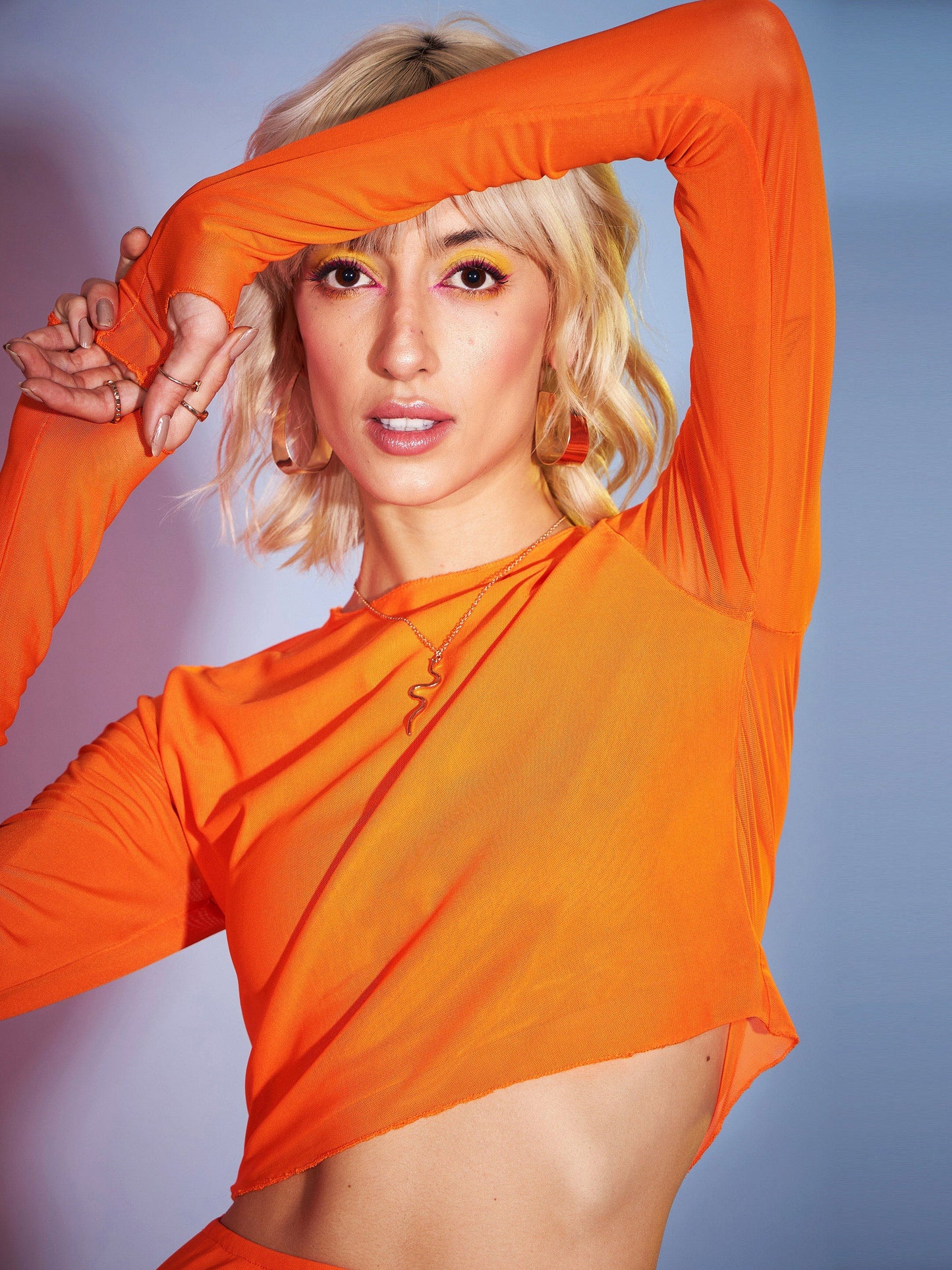 Orange Tulle Full Sleeves Crop Top
