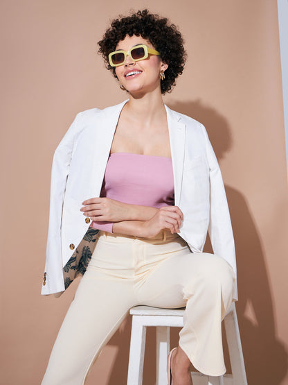 Dull Pink Ribbed Bardot Crop Top