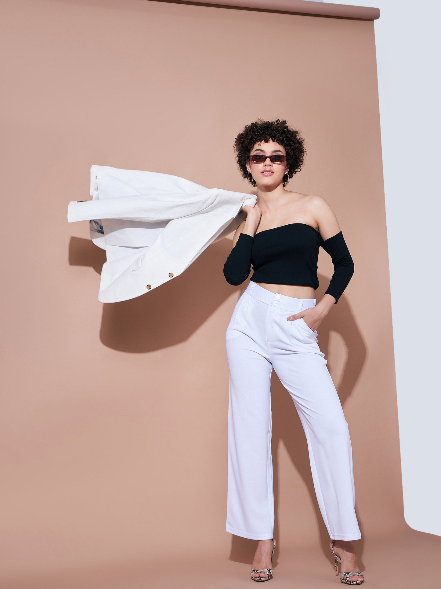 Black Rib Bardot Crop Top