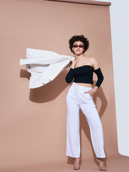 Black Rib Bardot Crop Top