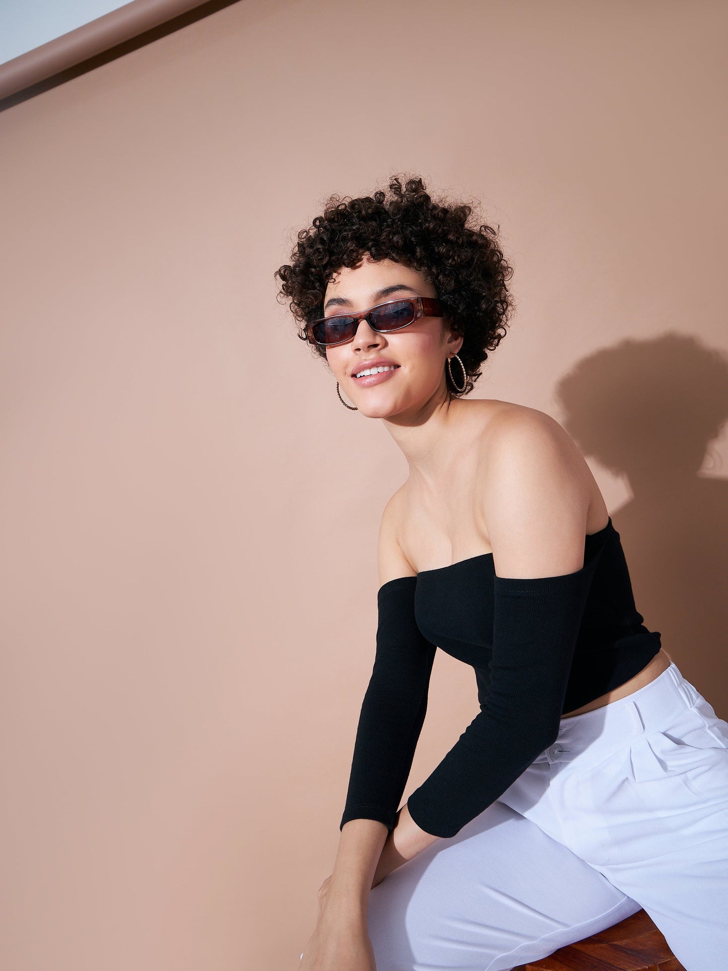 Black Rib Bardot Crop Top