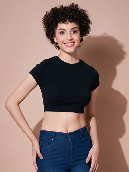 Black Rib Crop Tee
