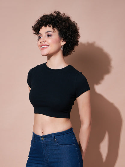 Black Rib Crop Tee