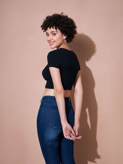 Black Rib Crop Tee