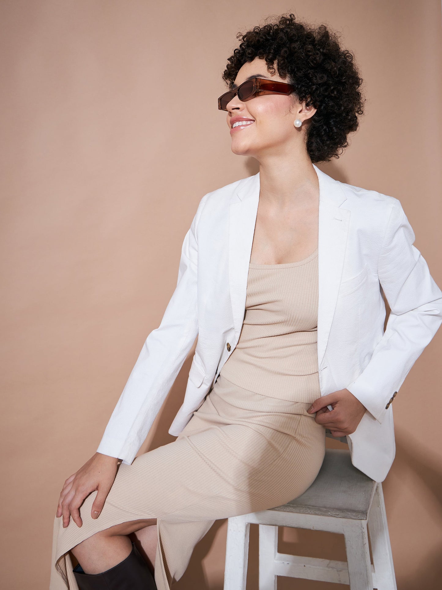 Women Beige Rib Sleeveless Top