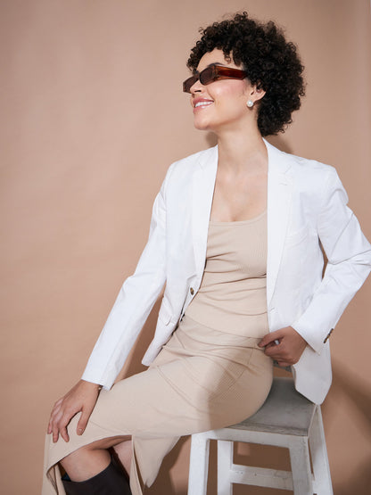 Women Beige Rib Sleeveless Top