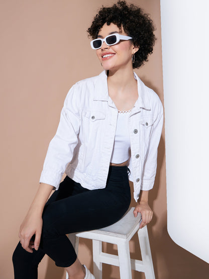 White Rib Round Neck Crop Top