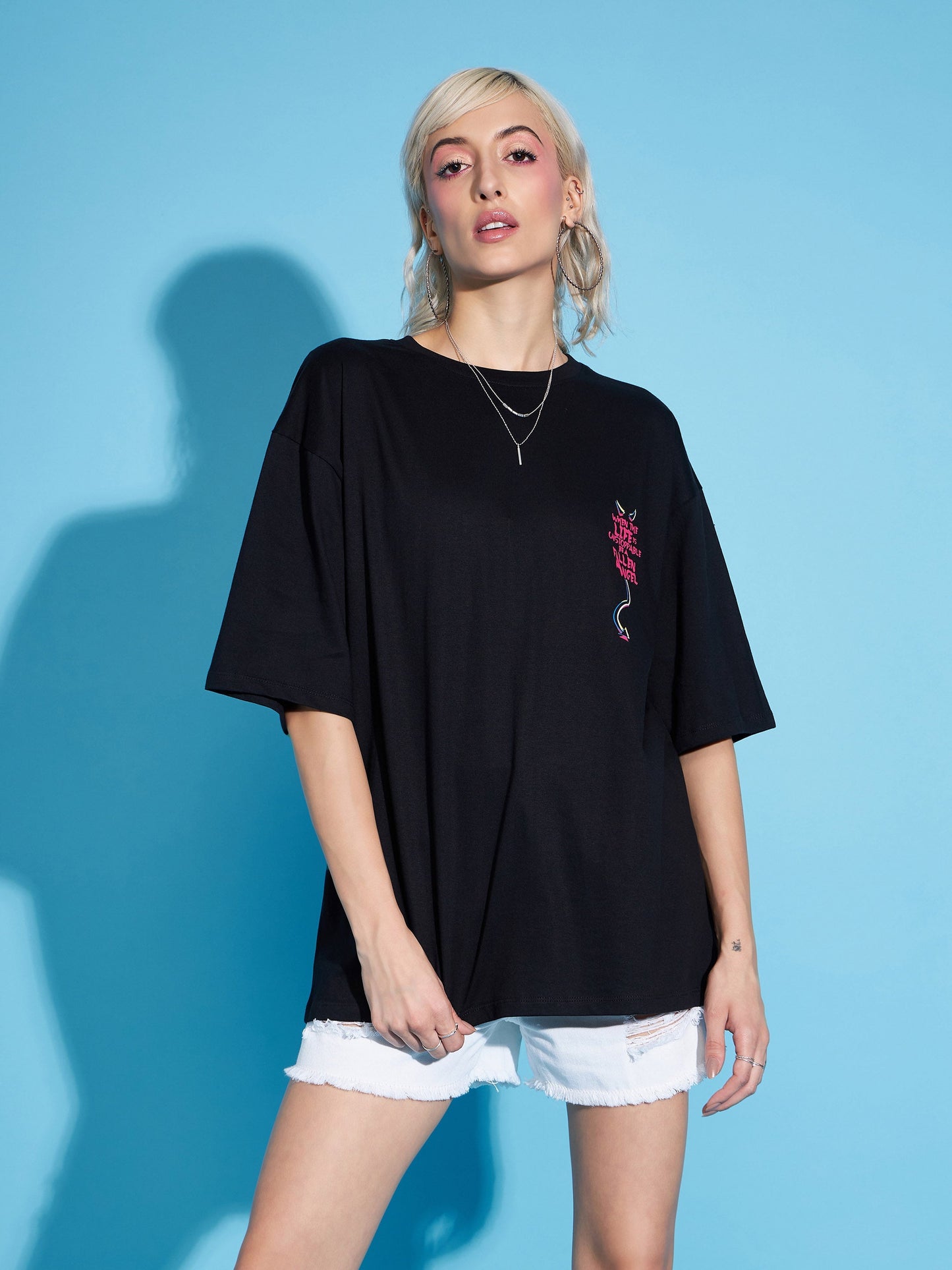 Black FALLEN ANGEL Printed Oversized T-Shirt