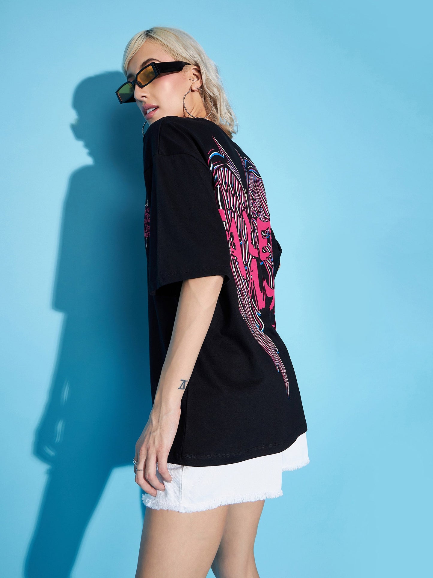Black FALLEN ANGEL Printed Oversized T-Shirt