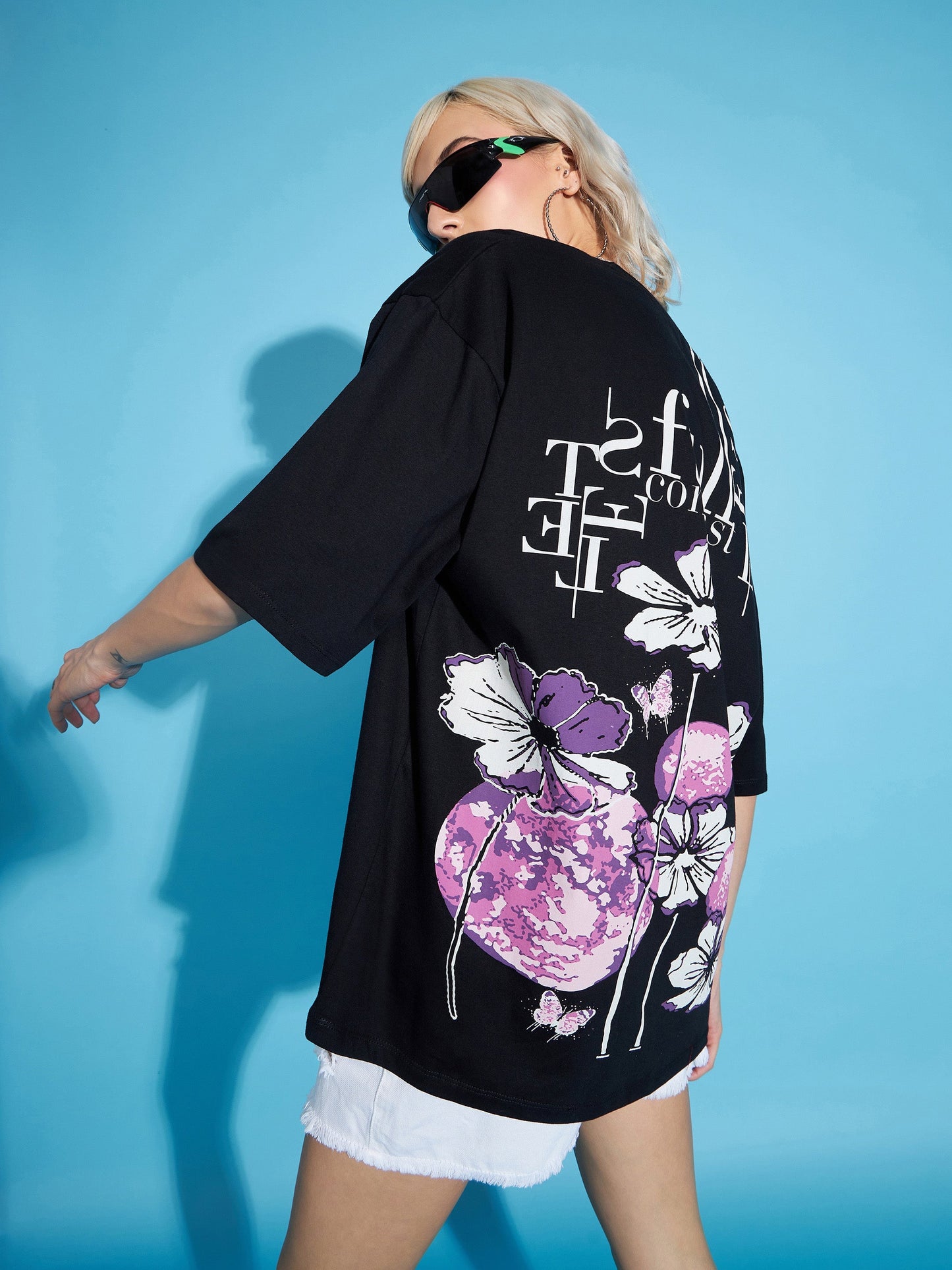 Black Floral Printed Oversized T-Shirt