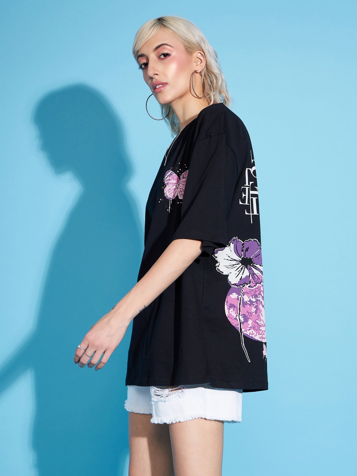 Black Floral Printed Oversized T-Shirt